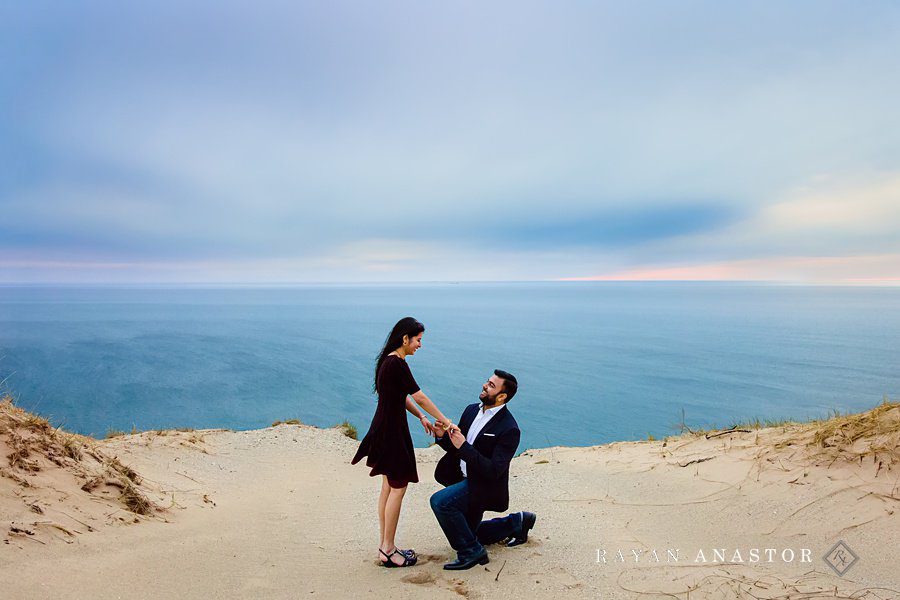 engagement proposal at the top of sleeping bear sand dunes