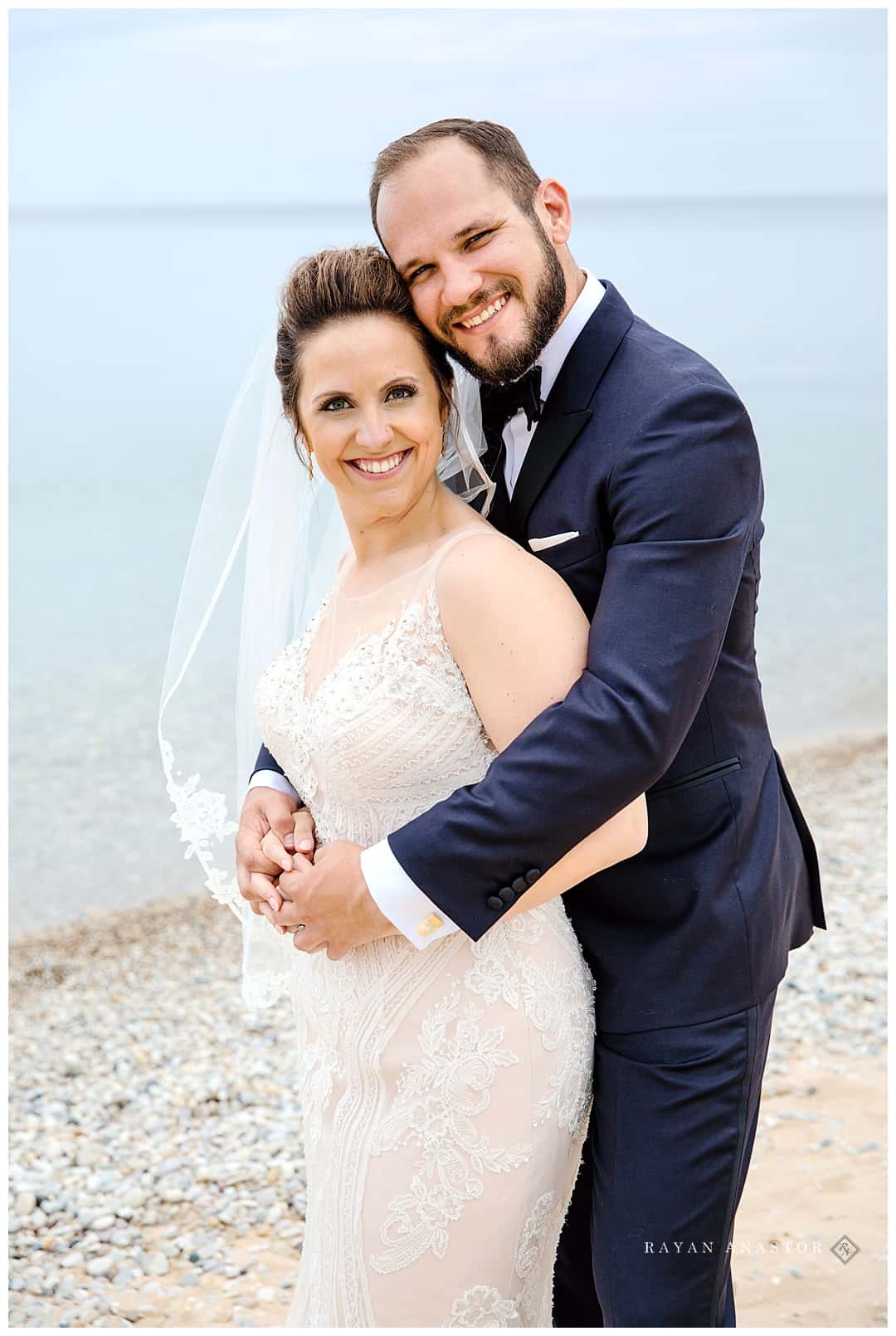 wedding couple on Lake Michigan beach