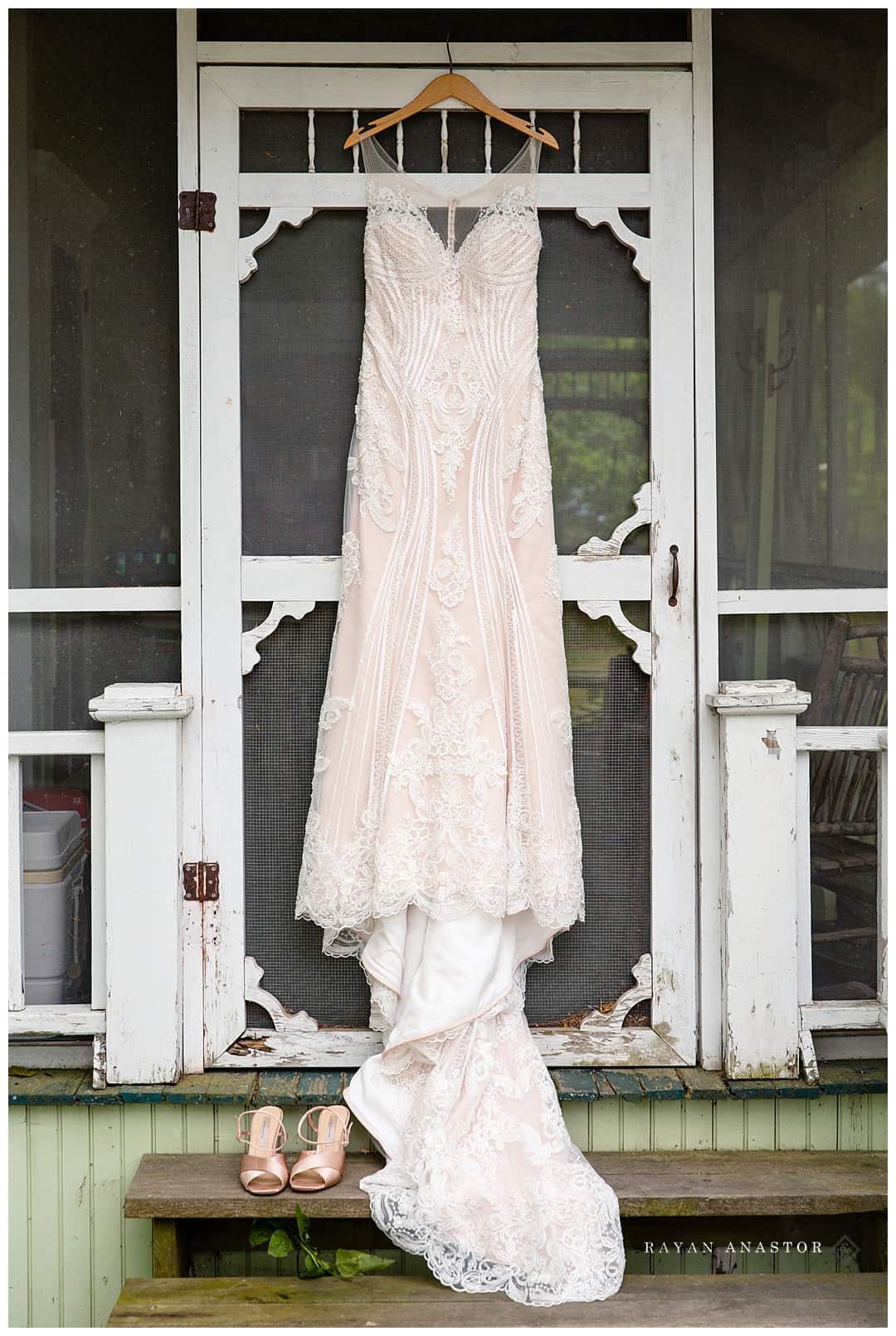 gorgeous bhldn wedding gown at northern Michigan cottage