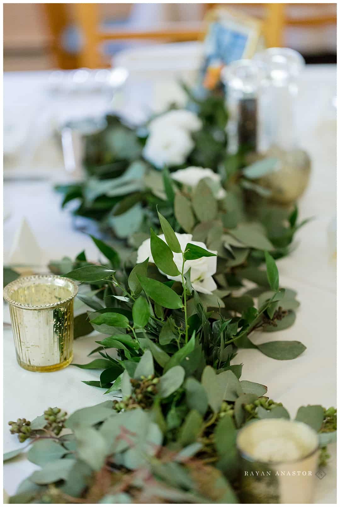 juniper and lace wedding reception tablescape green and white