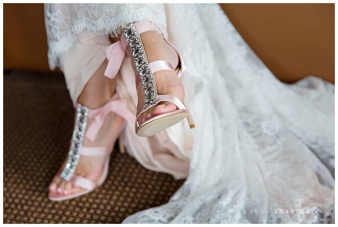 gorgeous pink wedding shoes with BHLND wedding dress