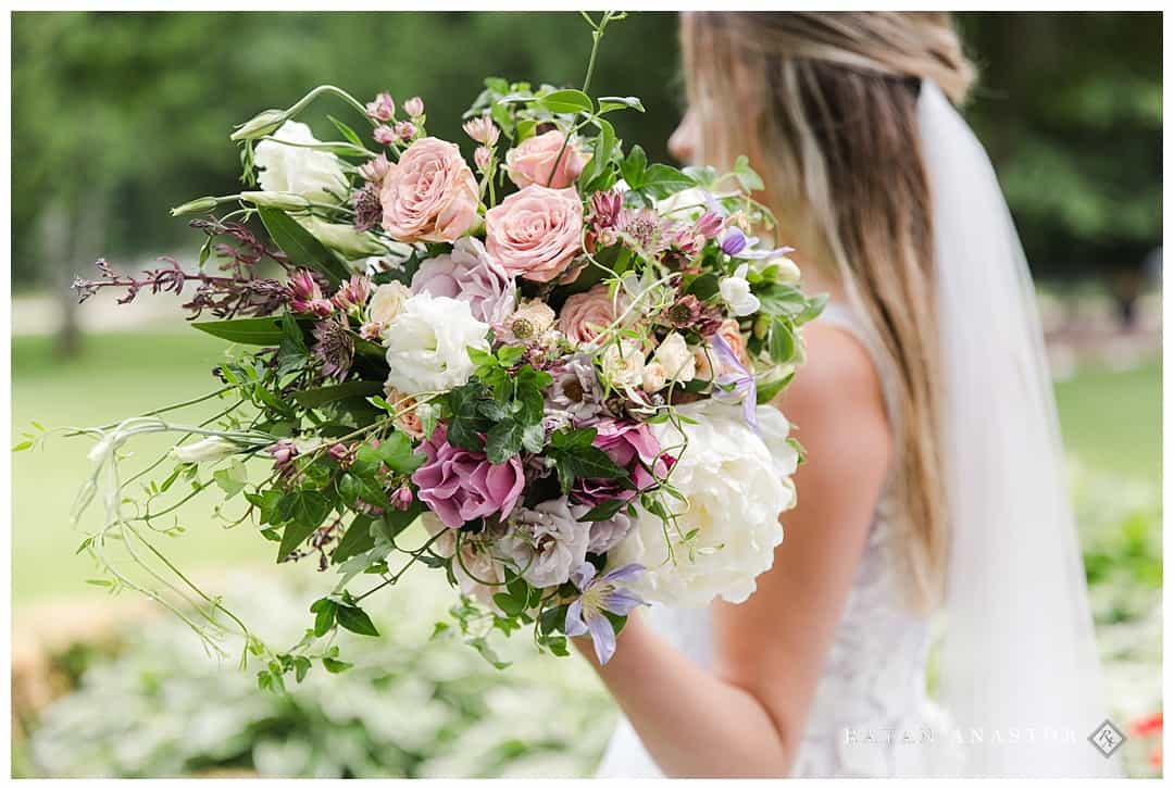 bridal bouquet by bloom floral design with white and pink