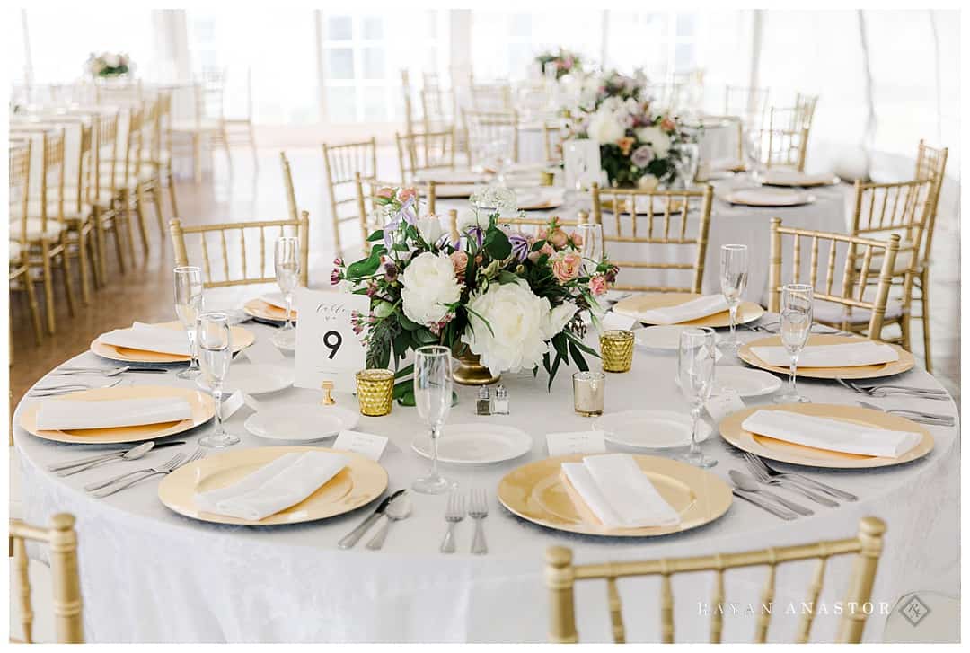 gold pink and white tablescape by bloom floral design