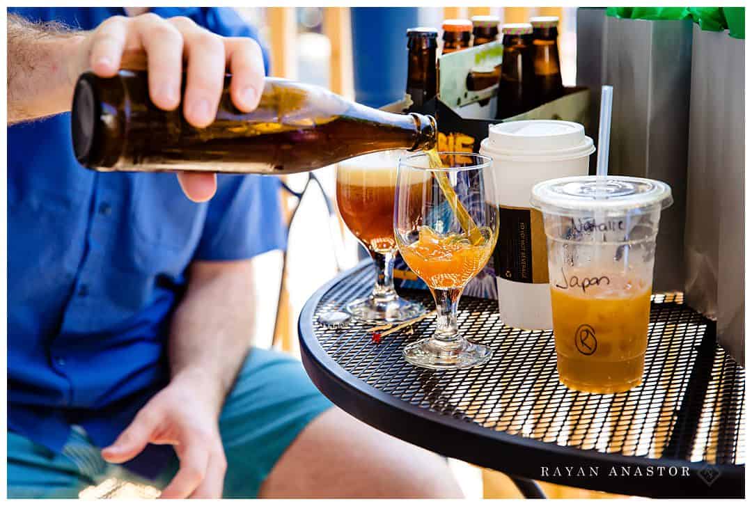 groom drinking a home brew