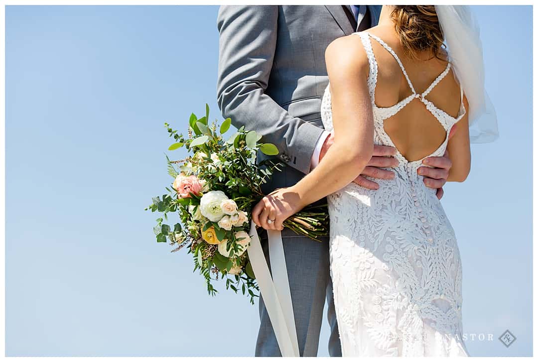 bride and groom on Frankfort pier