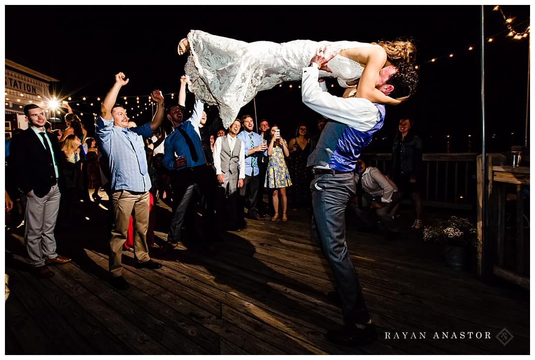bride and groom recreating dirty dancing move
