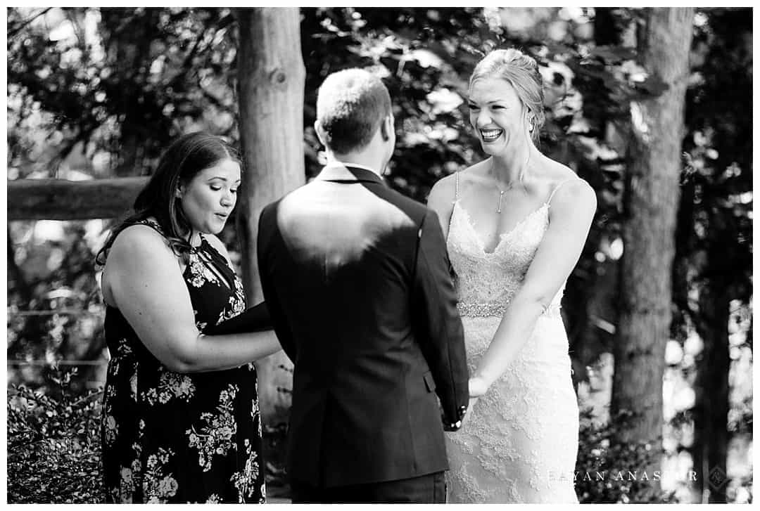 bride smiling at groom