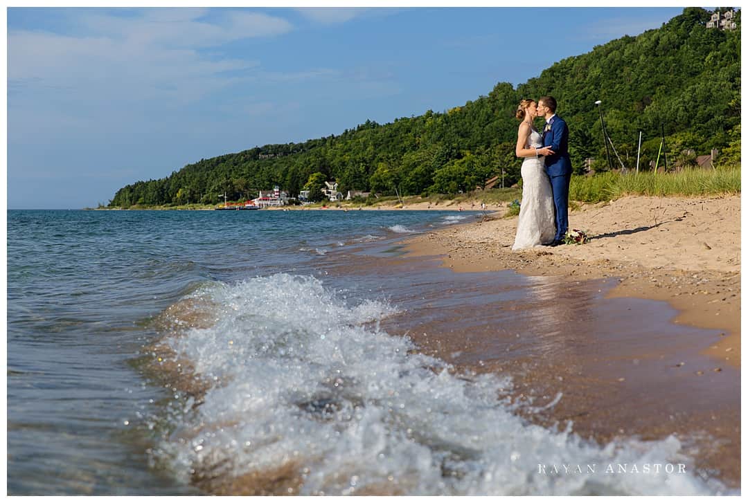 bride and groom just married at leelanau school