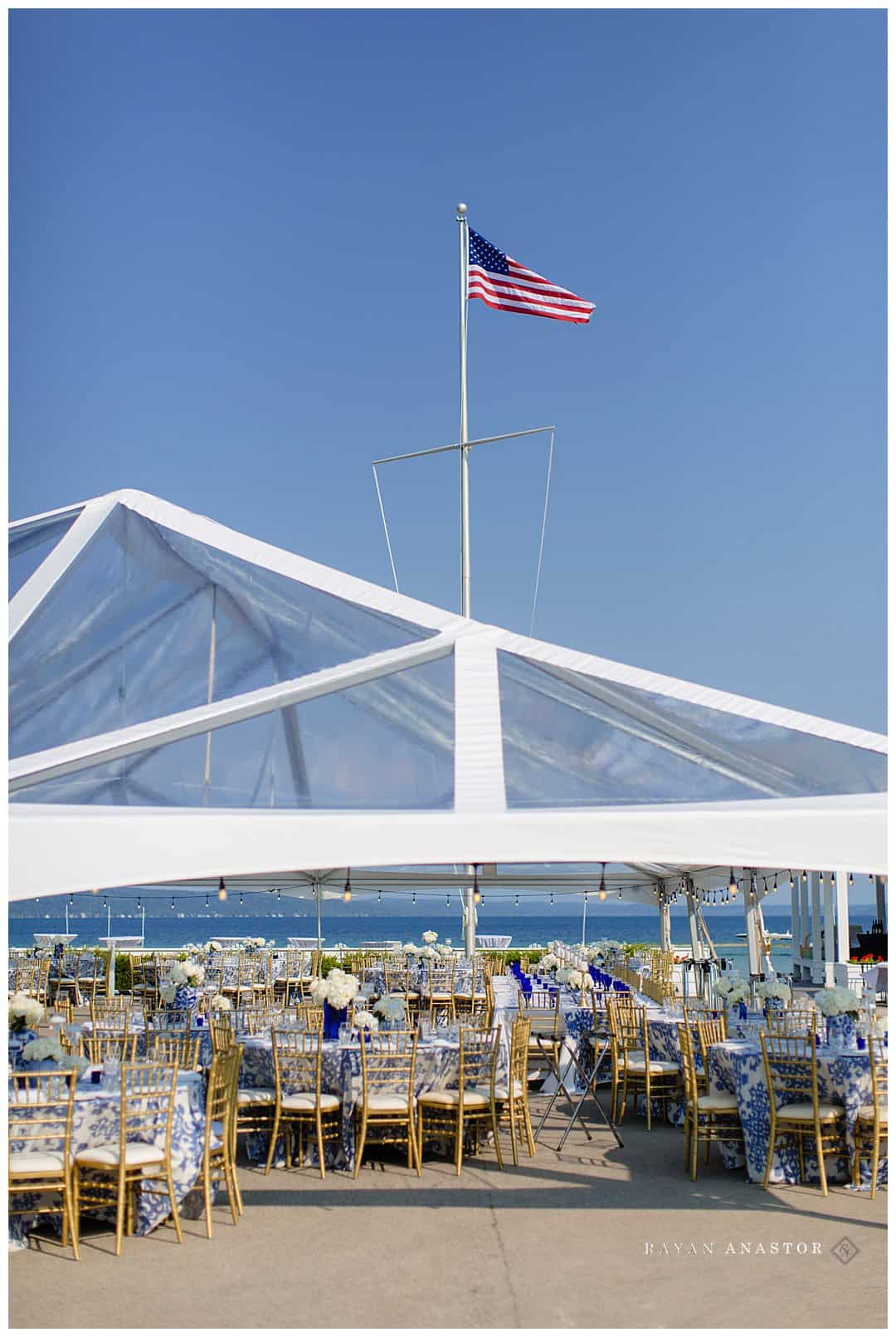 clear tent for wedding reception at crystal lake