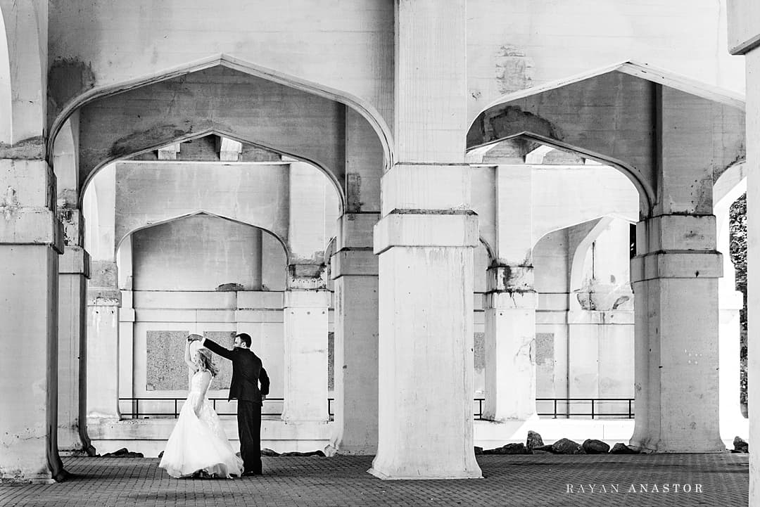 bride and groom dancing downtown Petoskey