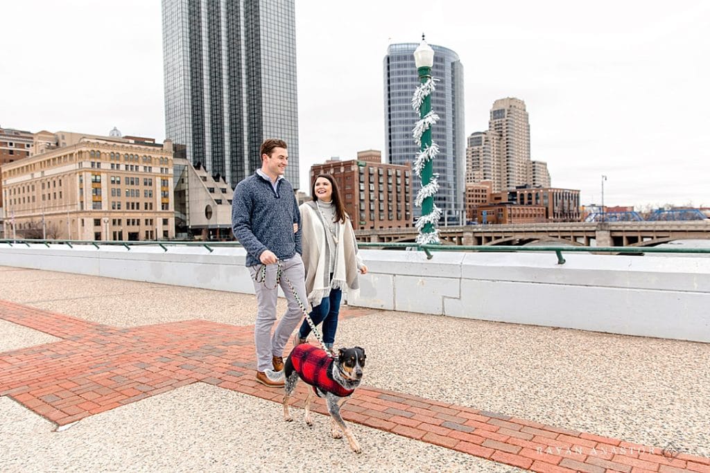 Winter Engagement photos in downtown Grand Rapids by the Gerald Ford Museum