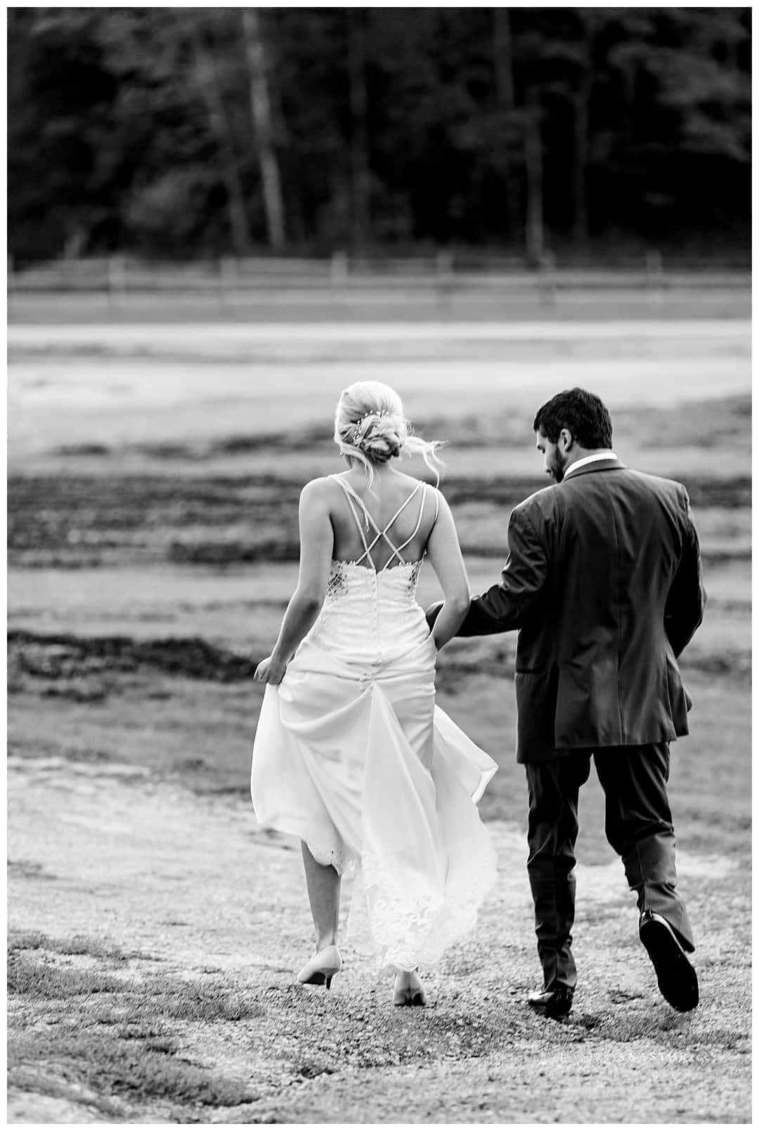 bride and groom walking to reception