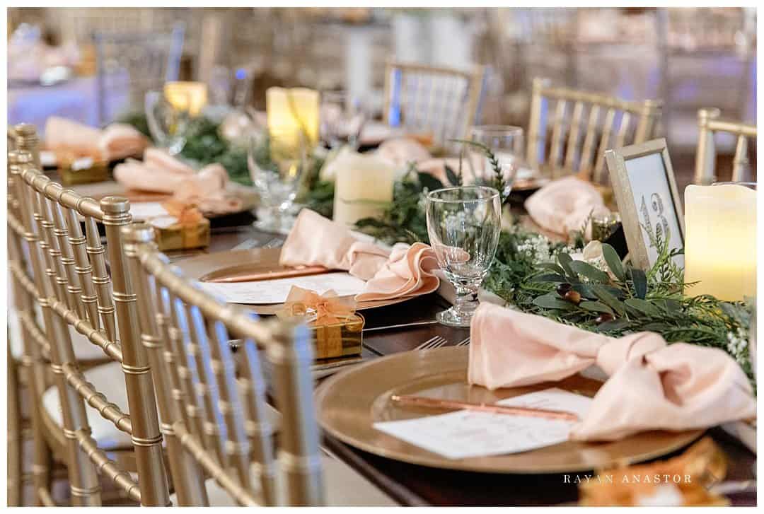 gold and pink reception decorations