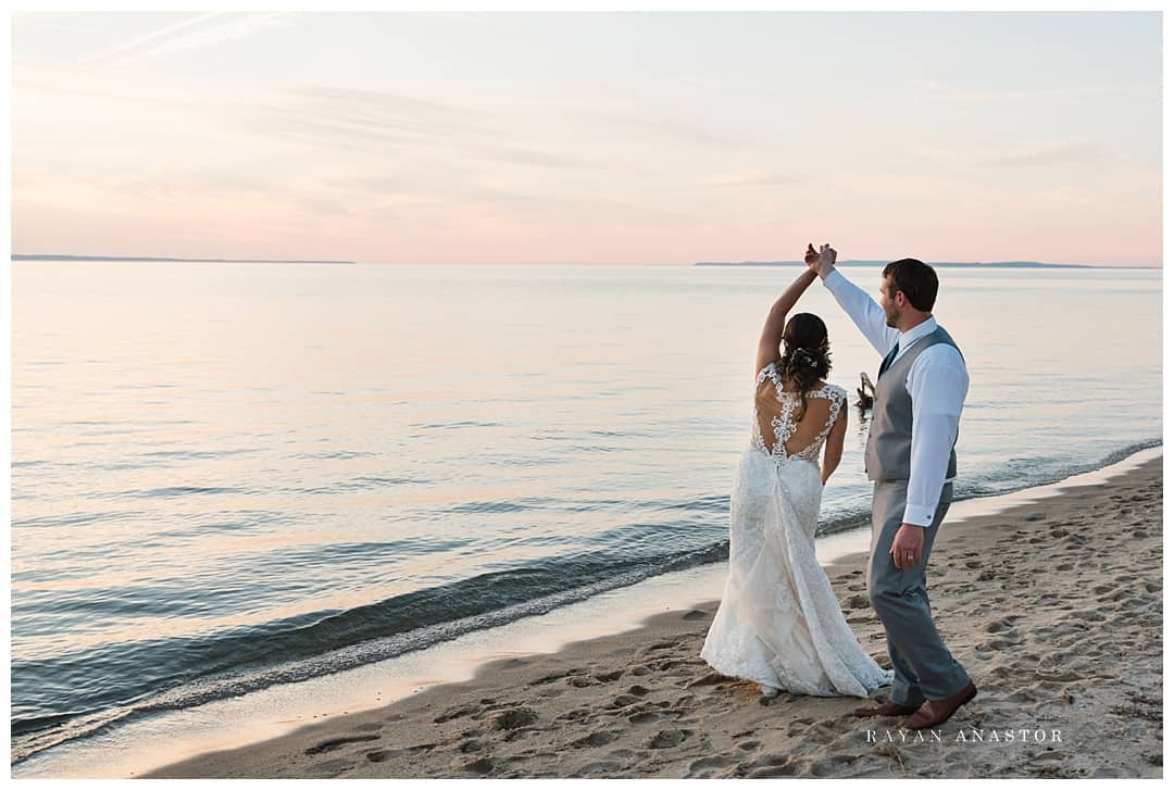 Dancing during sunset on Lake Michigan