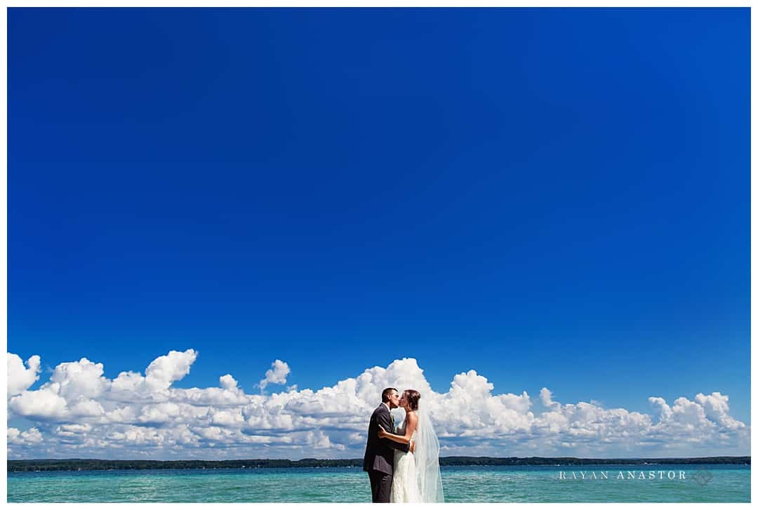 Bride and Groom Portraits on Torch Lake