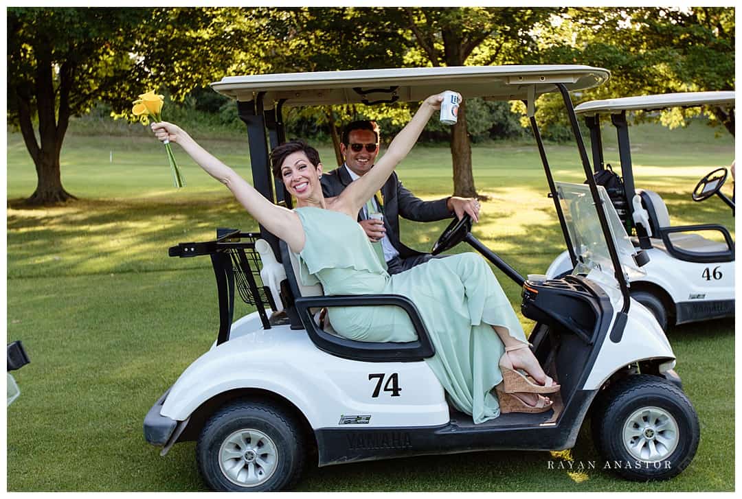 bridal party riding golf carts