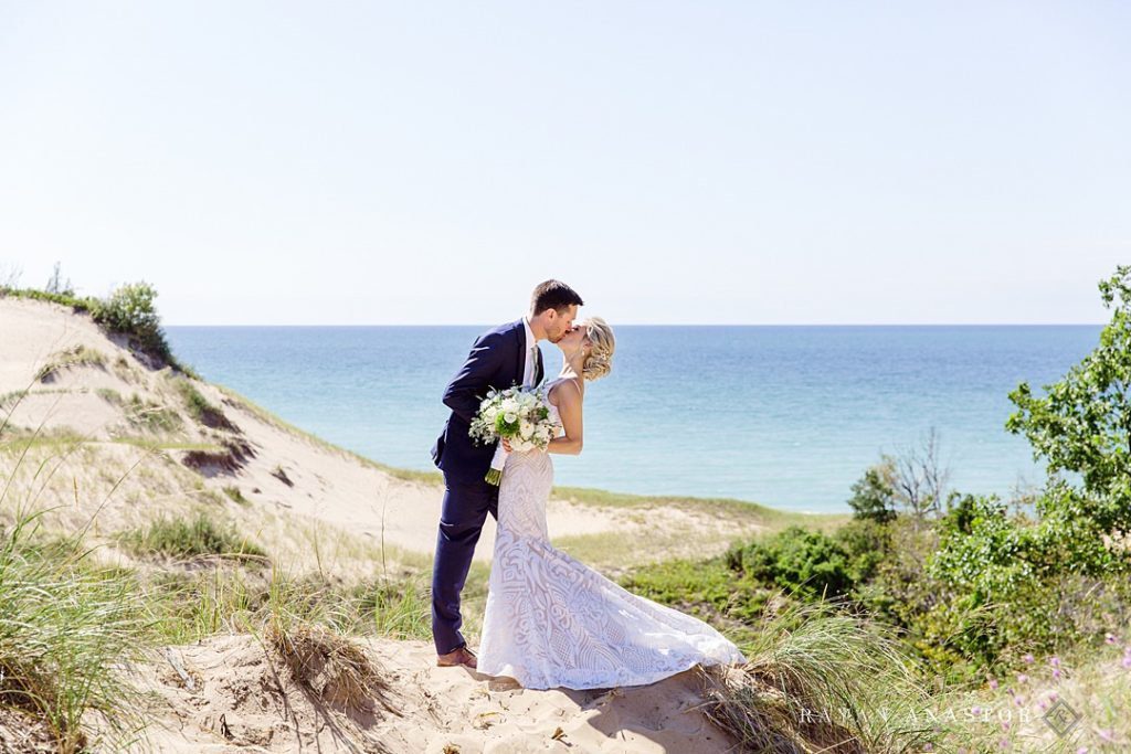 bride and groom on the dunes