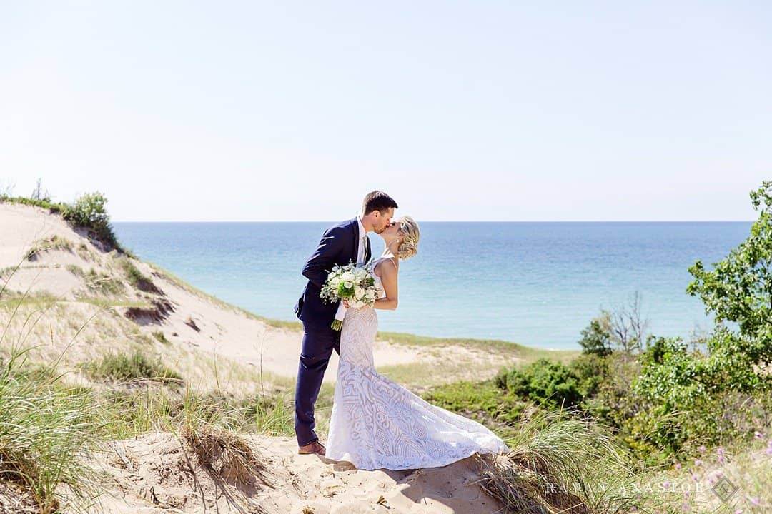 bride and groom on the dunes