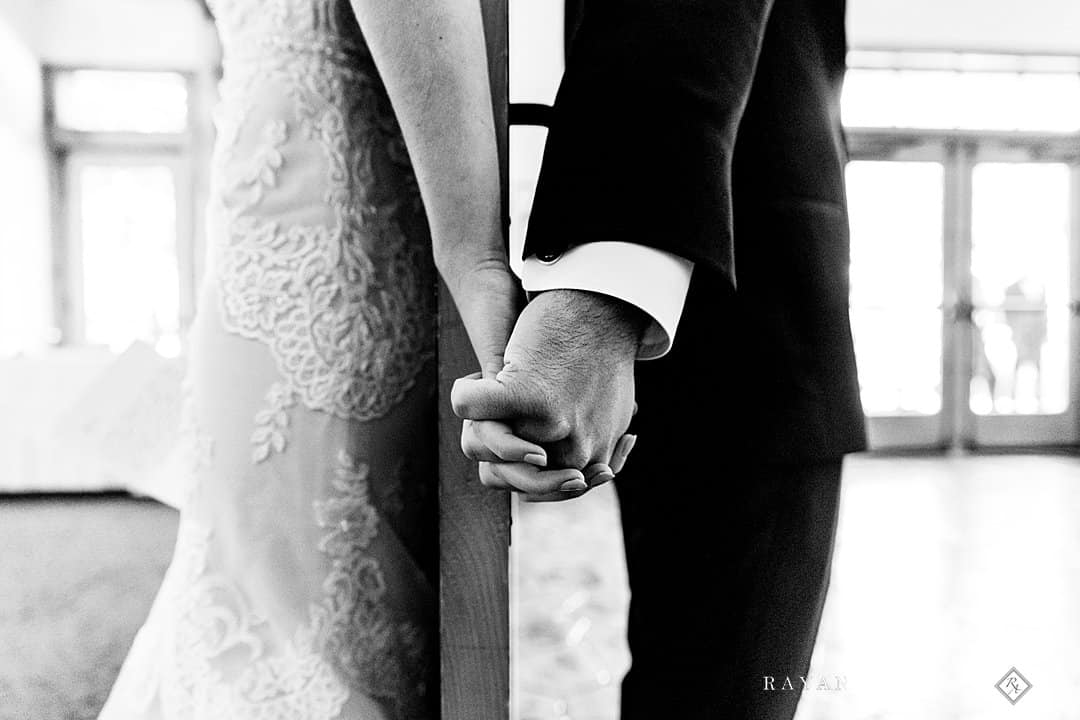 bride and groom reading notes before wedding at the Homestead