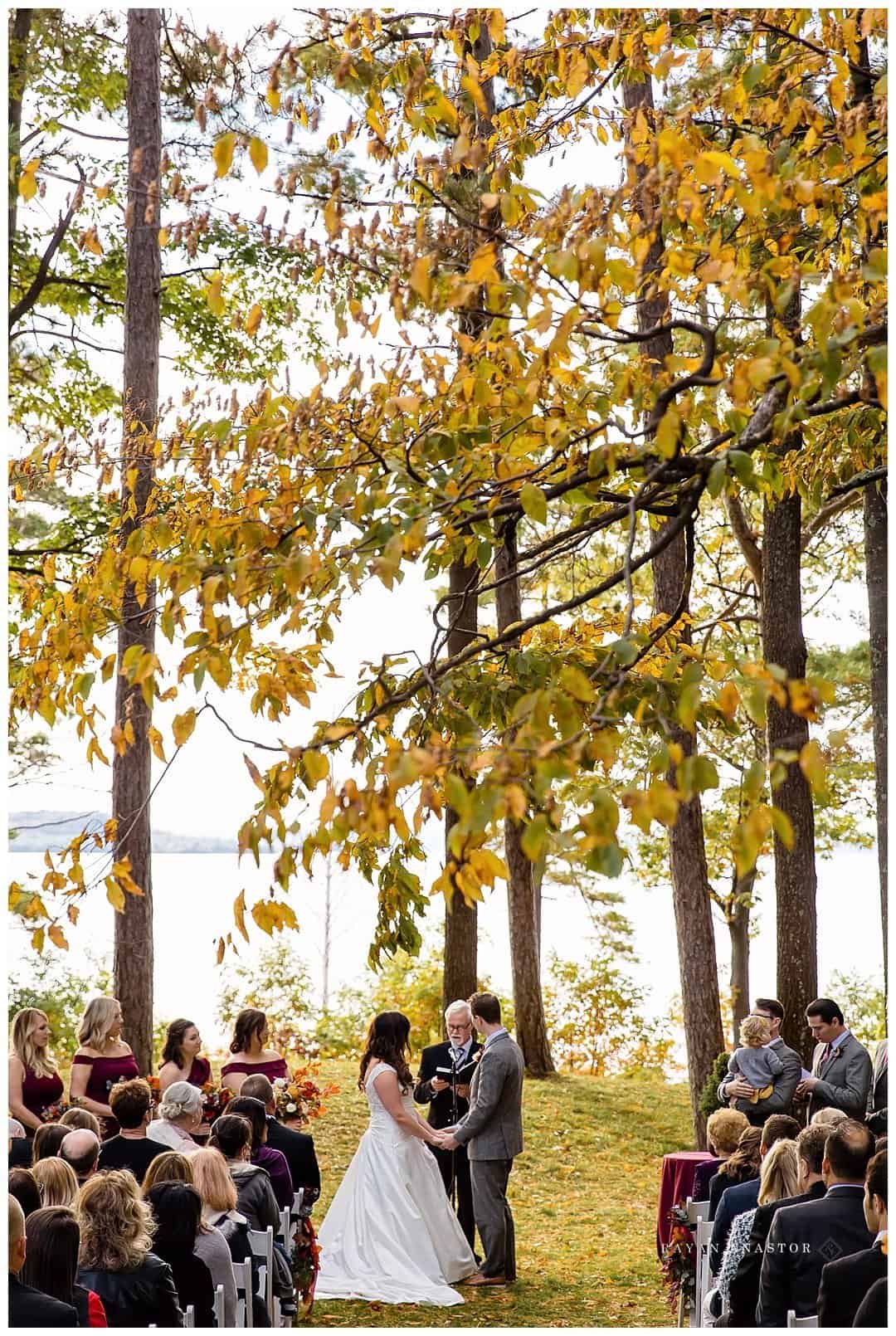 fall wedding under the trees at the Peninsula Room