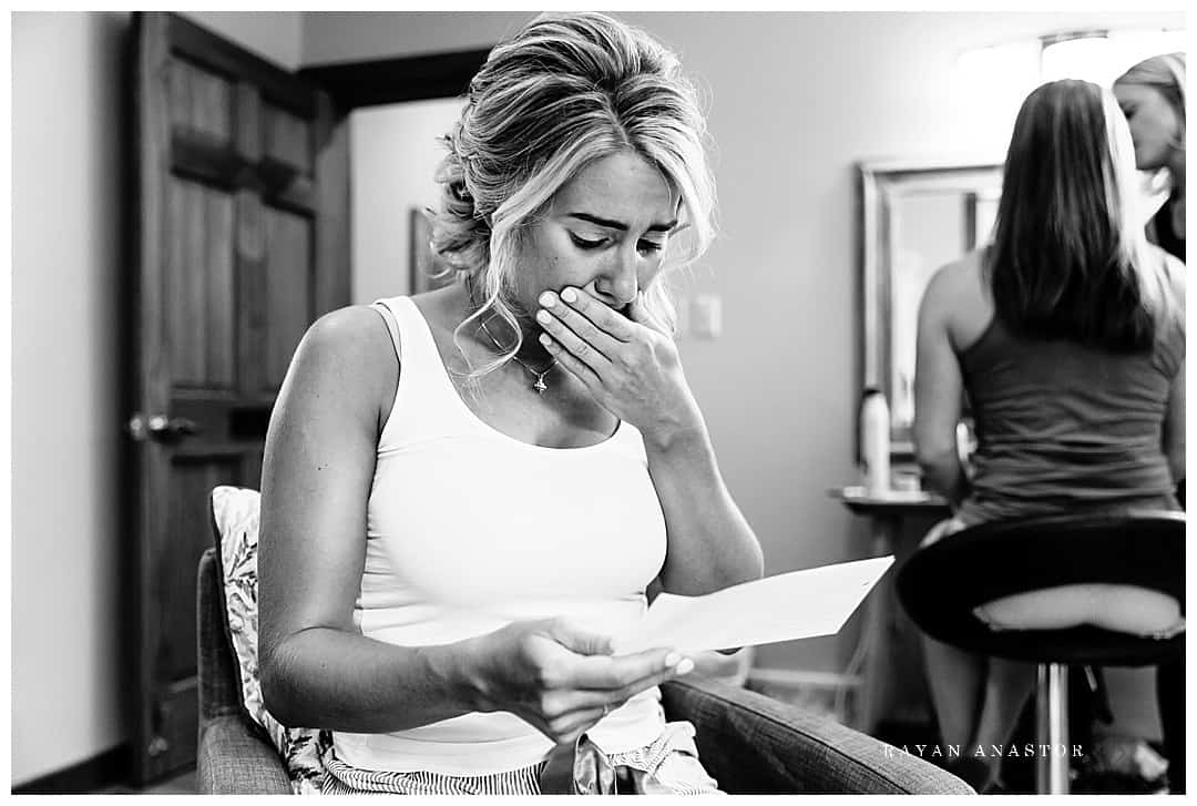 bride readying letter from groom