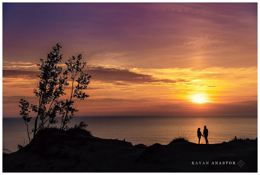 Lake Michigan sunset engagement session in Traverse City