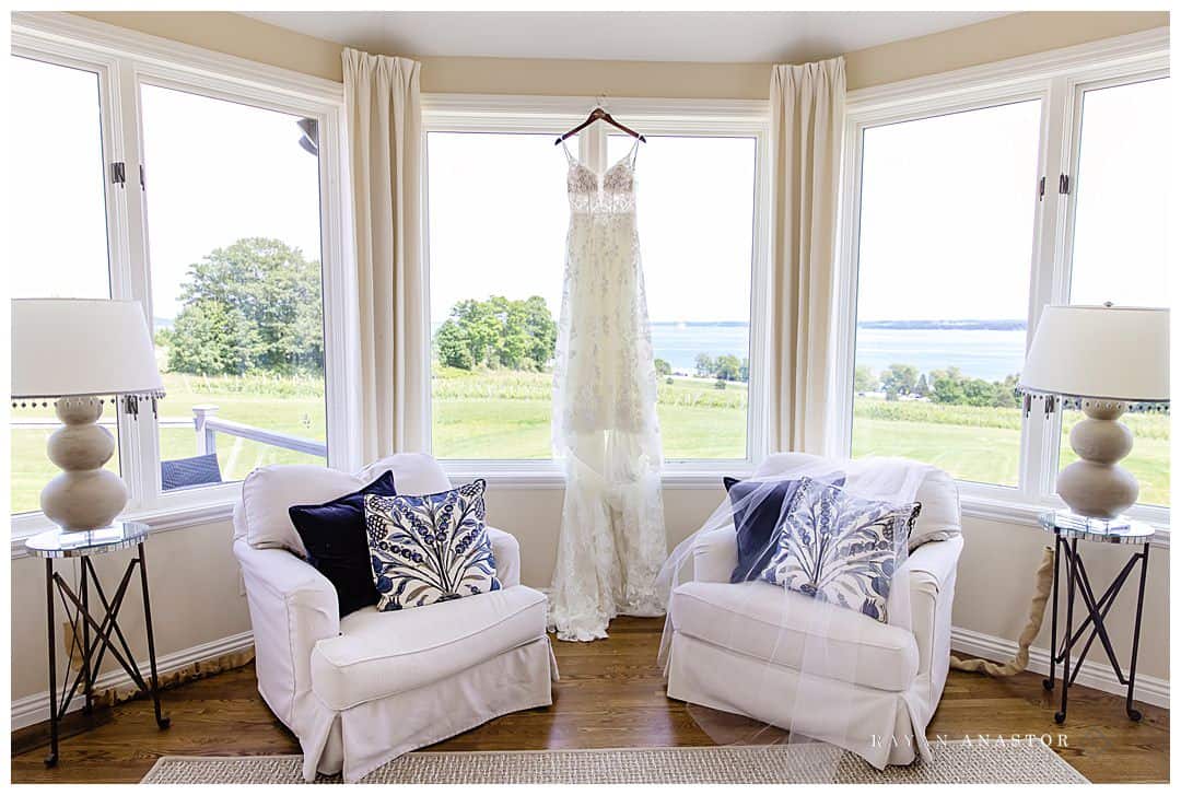 bridal gown overlooking Lake Michigan