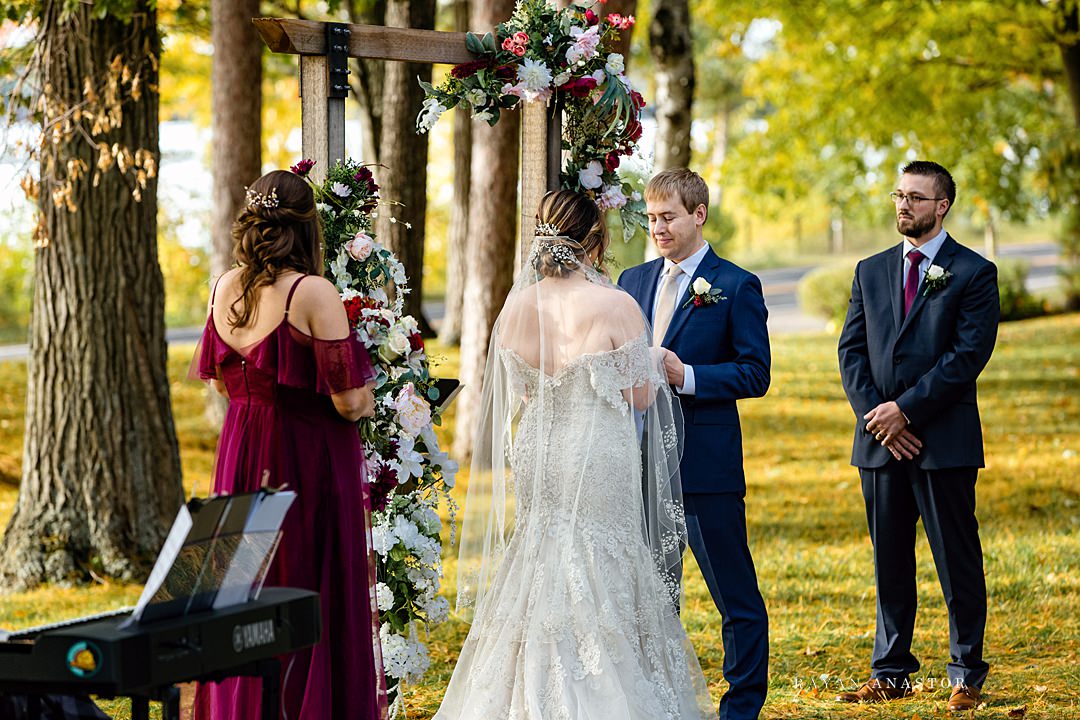 fall wedding under pines in Northern Michigan