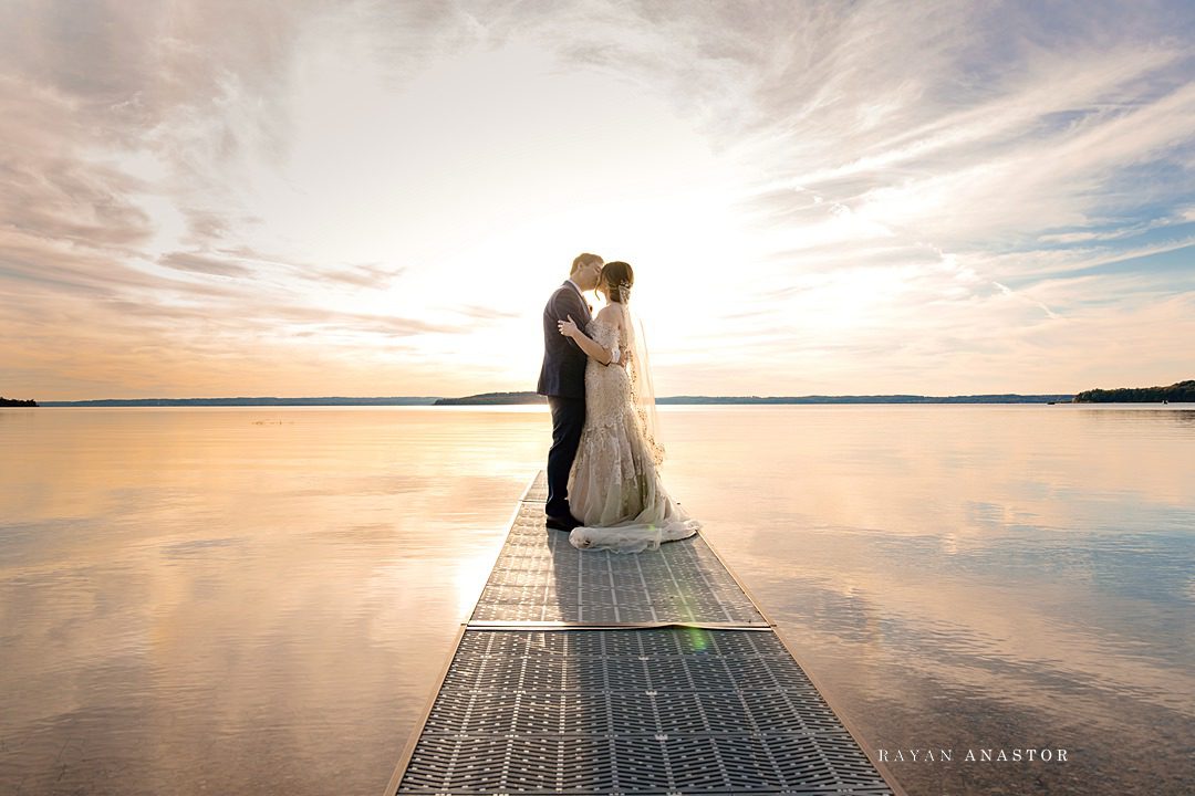 Bride and Groom on dock at Lake Michigan Mission Table