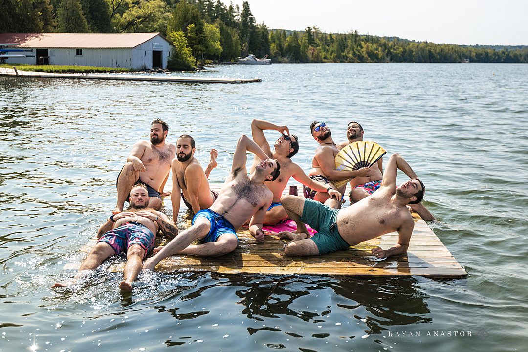 Wedding guests swimming in Lake Leelanau