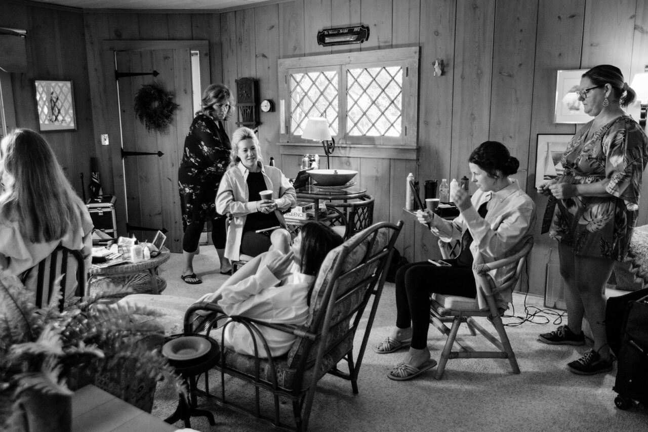 Bridesmaids getting ready before wedding in Gaylord