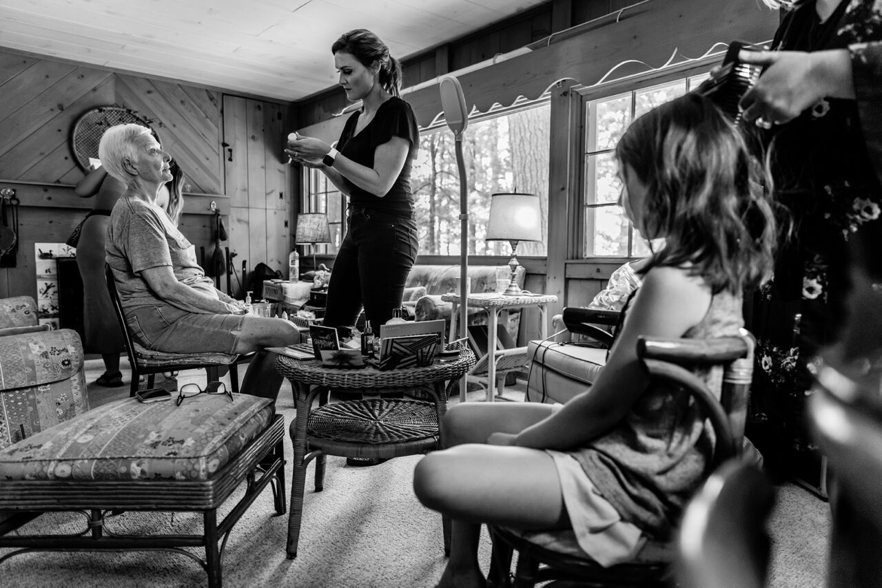 mother of the bride and daughter getting ready for wedding