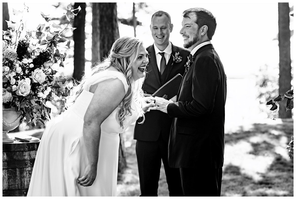 bride laughing during wedding