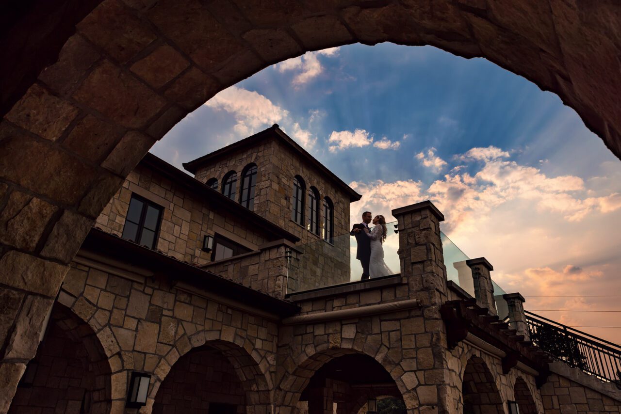 bride and groom at Mari Vineyard