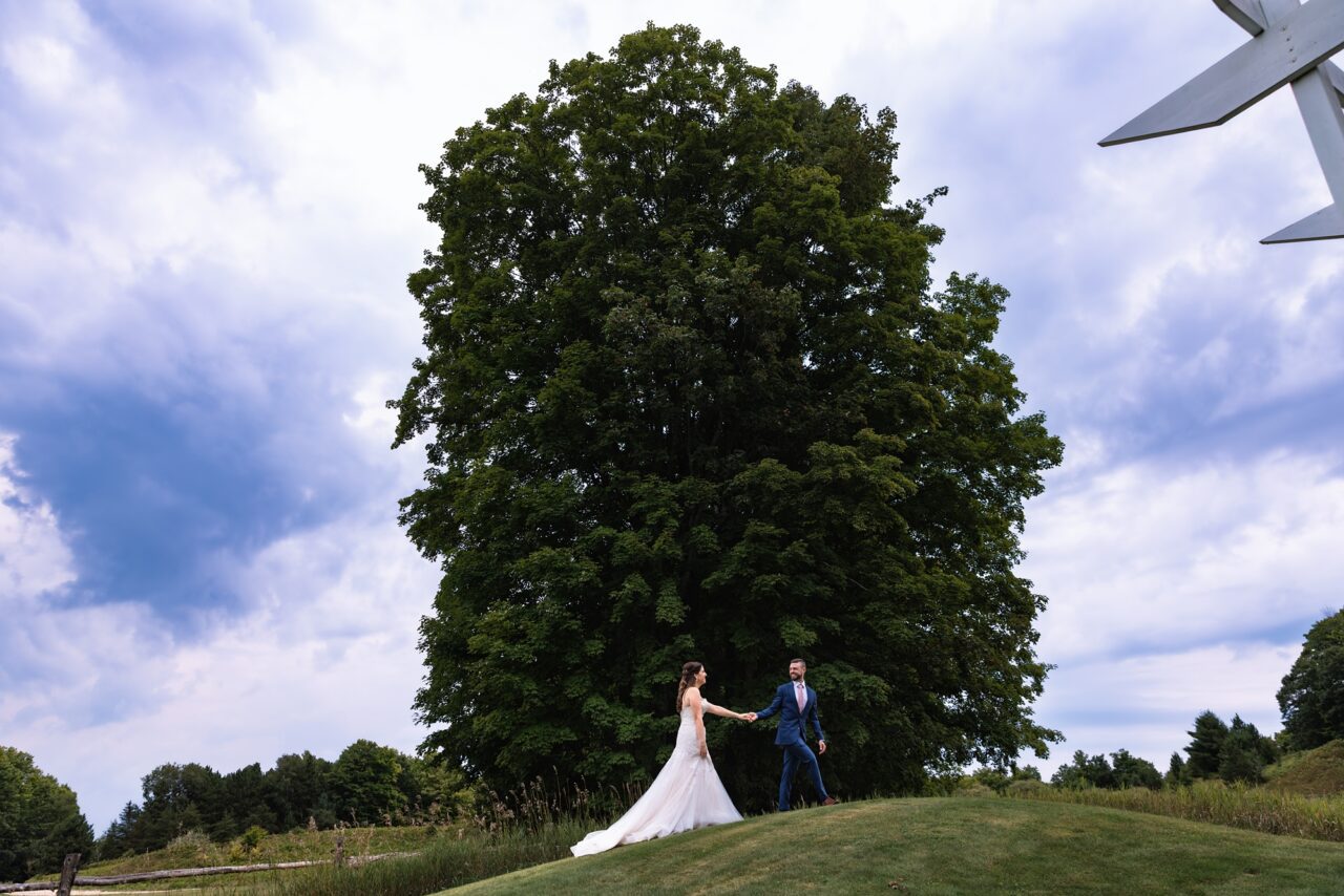 First look of bride and groom at Caberfae