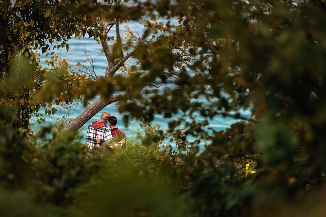 grooms taking hike before wedding at pyramid point