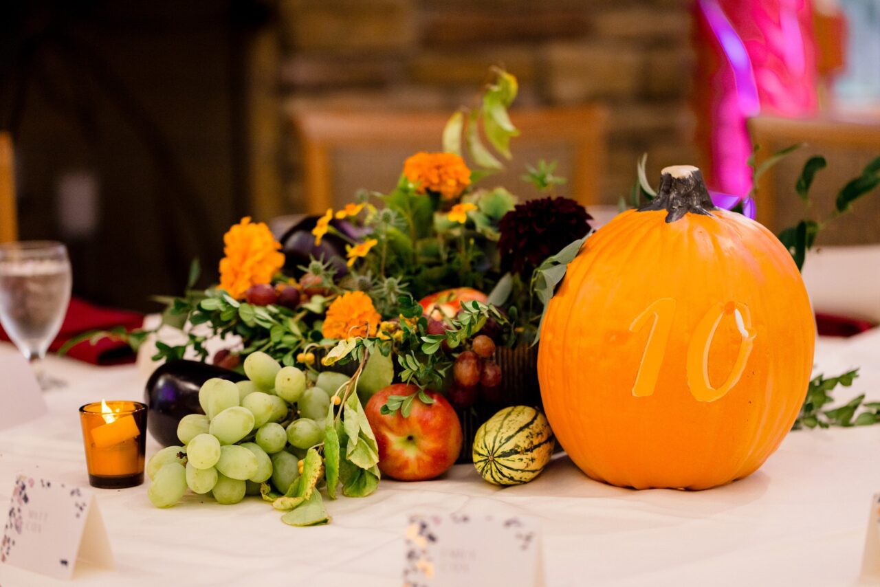 fruit and vegetable wedding reception table setting