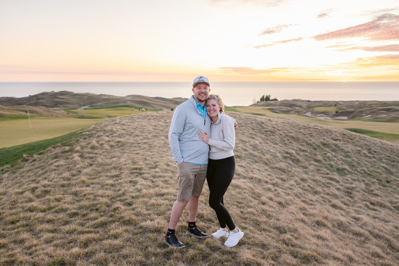 Sunset engagement at Arcadia Bluffs Golf Course Michigan