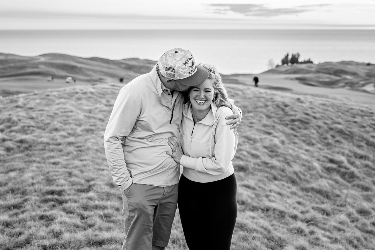 Sunset engagement at Arcadia Bluffs Golf Course Michigan