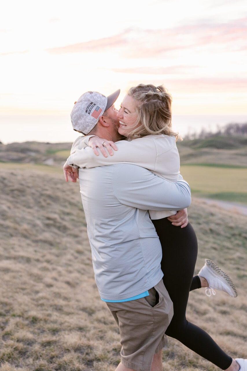 Sunset engagement at Arcadia Bluffs Golf Course Michigan