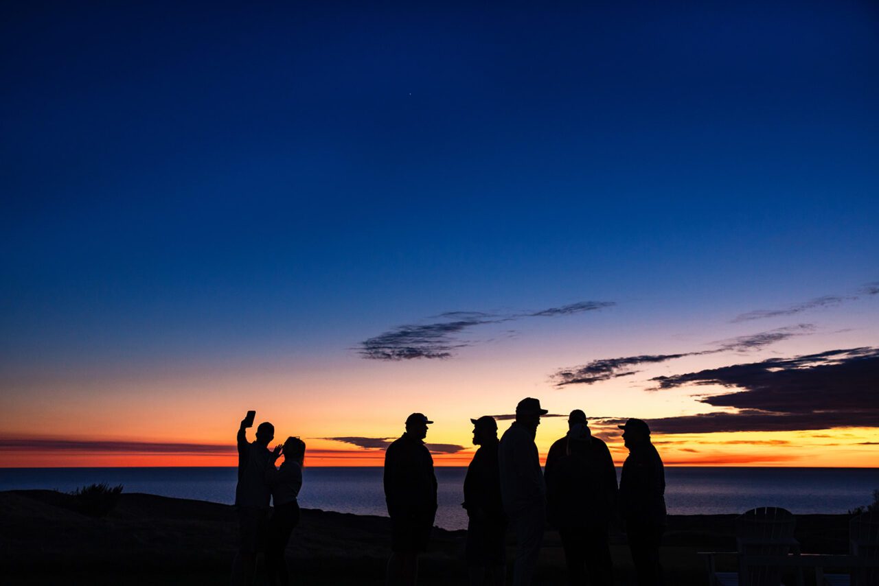 Sunset engagement at Arcadia Bluffs Golf Course Michigan