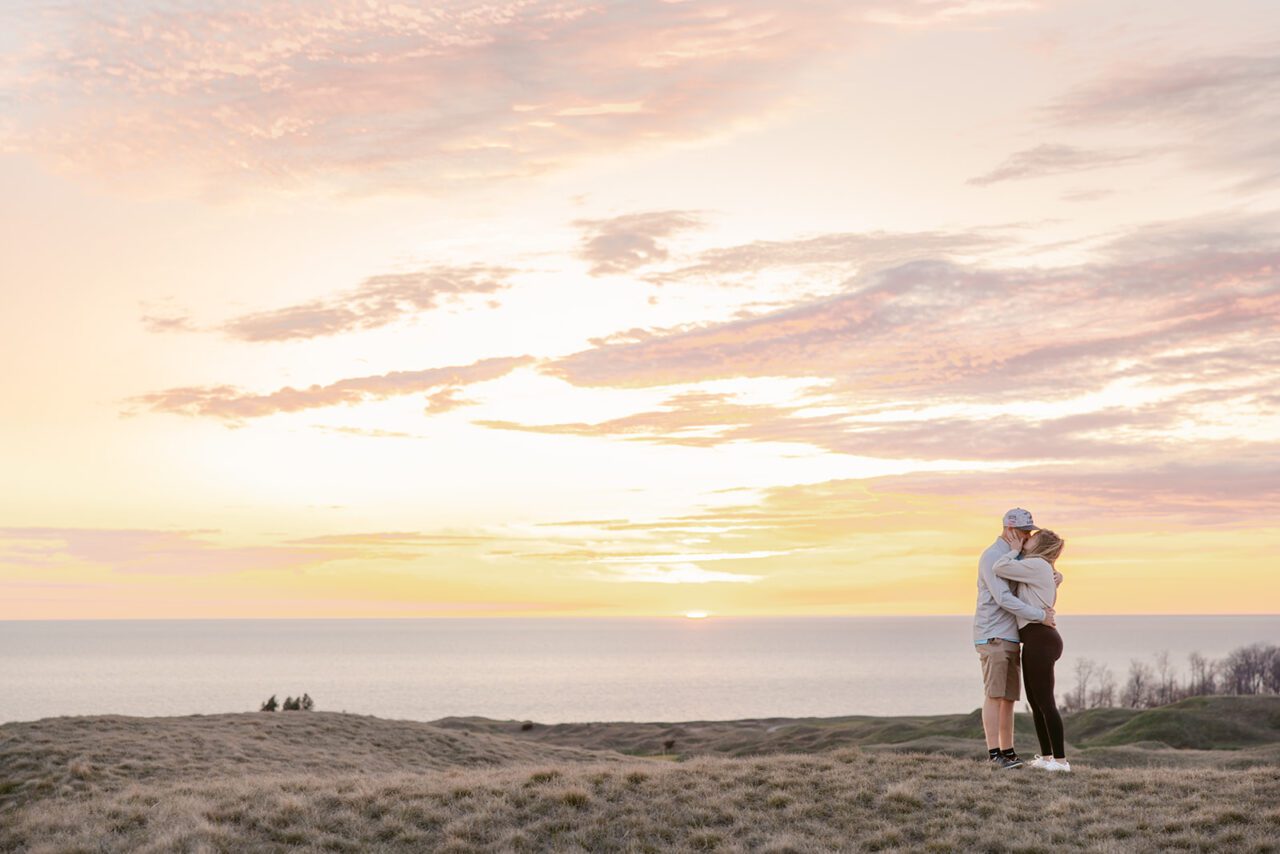 Sunset engagement at Arcadia Bluffs Golf Course Michigan